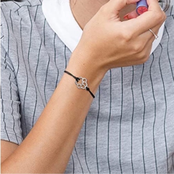 Stainless Steel Paw Print Adjustable Rope Bracelet - Picture 9 of 16